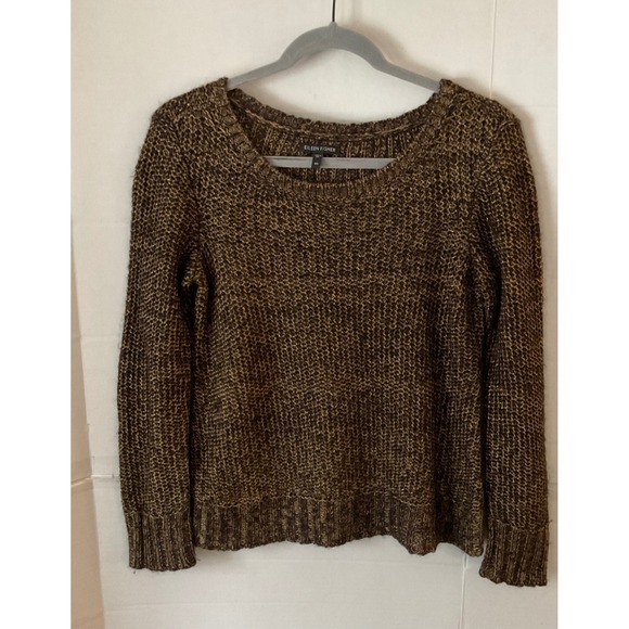 Eileen Fisher Sweaters - EILEEN FISHER Metallic Knit Sweater Long Sleeve Crew Neck Brown Gold XS